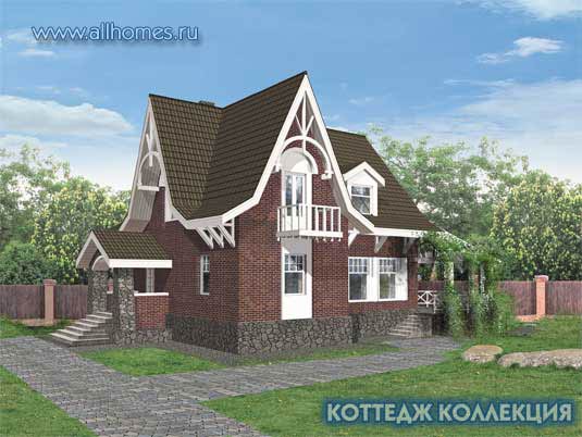 Проект дачного дома с элементами фахверка I-218-1K площадью 218.20 кв.м и материалом кирпич