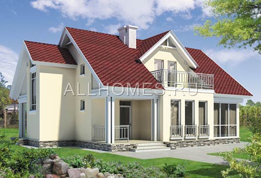 Проект коттеджа с террасой с верхним светом I-219-1P площадью 203.10 кв.м и материалом пеноблоки