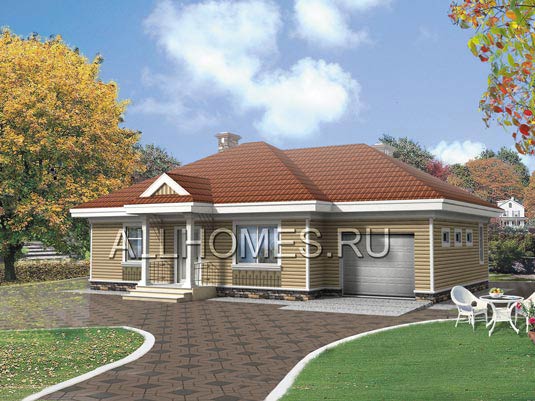 Проект небольшого одноэтажного коттеджа F-114-1S площадью 114.00 кв.м и материалом каркас