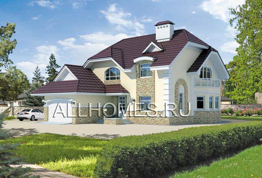 Проект двухэтажного загородного коттеджа из газобетона J-224-1P площадью 224.10 кв.м и материалом пеноблоки