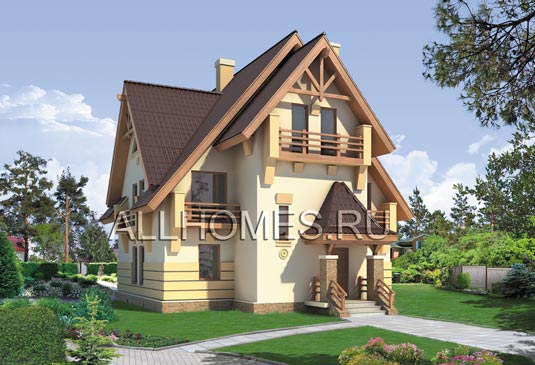 Проект двухэтажного особняка с мансардой L-283-1P площадью 283.10 кв.м и материалом пеноблоки