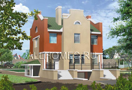 Проект двухэтажного коттеджа с цоколем I-222-1P площадью 221.90 кв.м и материалом пеноблоки