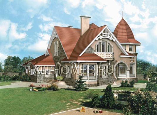 Проект стильного коттеджа с индивидуальной архитектурой L-243-2K площадью 243.00 кв.м и материалом кирпич