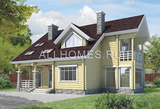 Проект деревянного дома с двускатной кровлей J-203-2D площадью 202.70 кв.м и материалом дерево