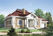 I-168-2K Проект одноэтажного загородного дома из поризованного камня