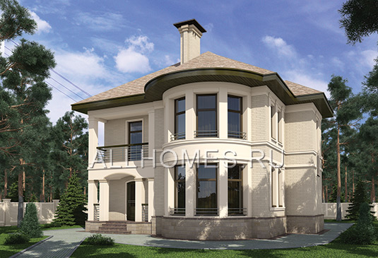 Проект компактного дома с красивым полукруглым эркером K-190-2K площадью 190.10 кв.м и материалом кирпич