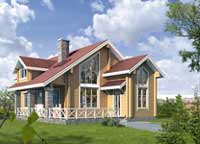 Проект деревянного загородного коттеджа с двускатной крышей H-178-1D