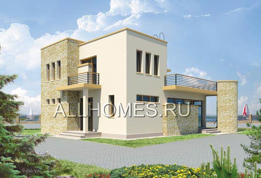 Проект загородного коттеджа с плоской кровлей I-140-1K площадью 159.20 кв.м и материалом кирпич