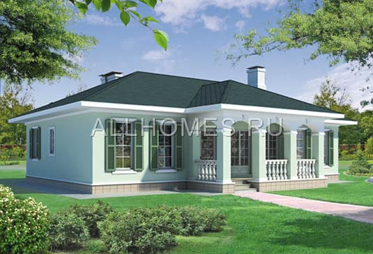 Проект одноэтажного коттеджа 12х14 I-110-1P площадью 110.00 кв.м и материалом пеноблоки