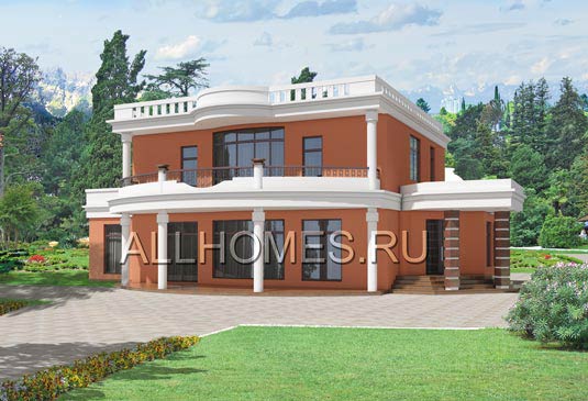 Проект двухэтажного особняка с плоской кровлей K-274-1P площадью 274.00 кв.м и материалом пеноблоки