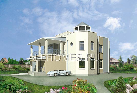 Проект коттеджа с использованием площади крыши под террасу F-291-1P площадью 291.40 кв.м и материалом пеноблоки