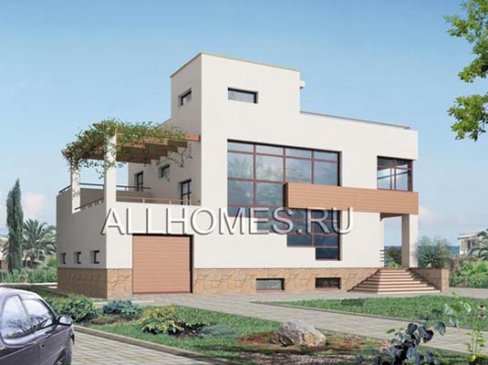 Проект загородной виллы с плоской кровлей L-363-1K площадью 362.70 кв.м и материалом кирпич