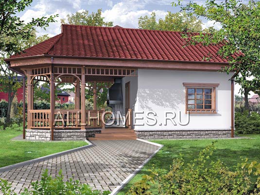 Проект бани P-028-1S площадью 28.00 кв.м и материалом каркас