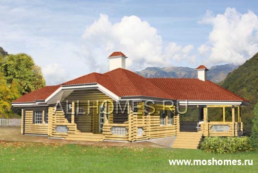 B-112-1D Проект дачного дома из бревна с многофункциональной планировкой